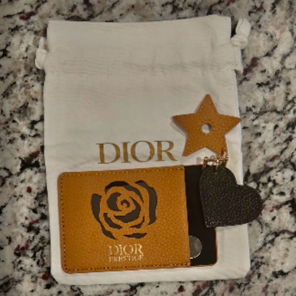 Dior Prestige Tan Card Holder/Mirror  with Star and Heart Charms GWP NWT